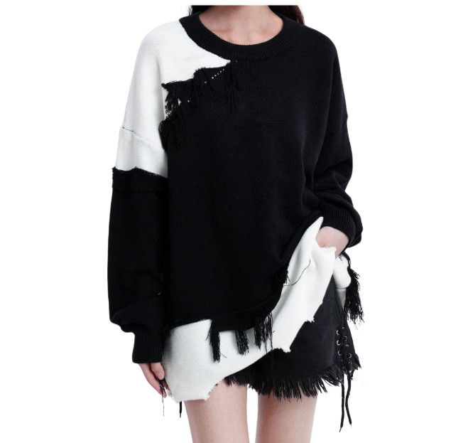 NB Irregular Patchwork Fringe Sweater