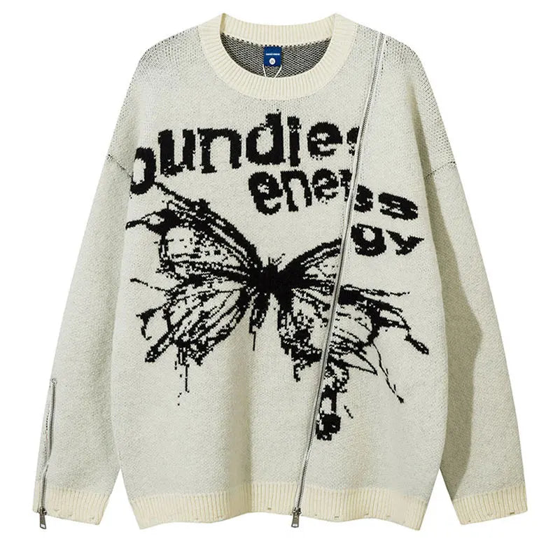 Butterfly Knitted Sweater - Zip Sweater