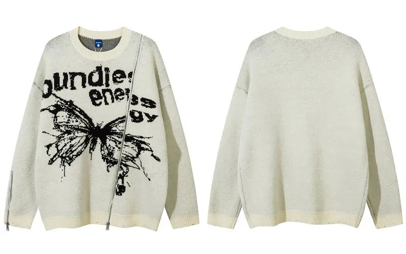 Butterfly Knitted Sweater - Zip Sweater