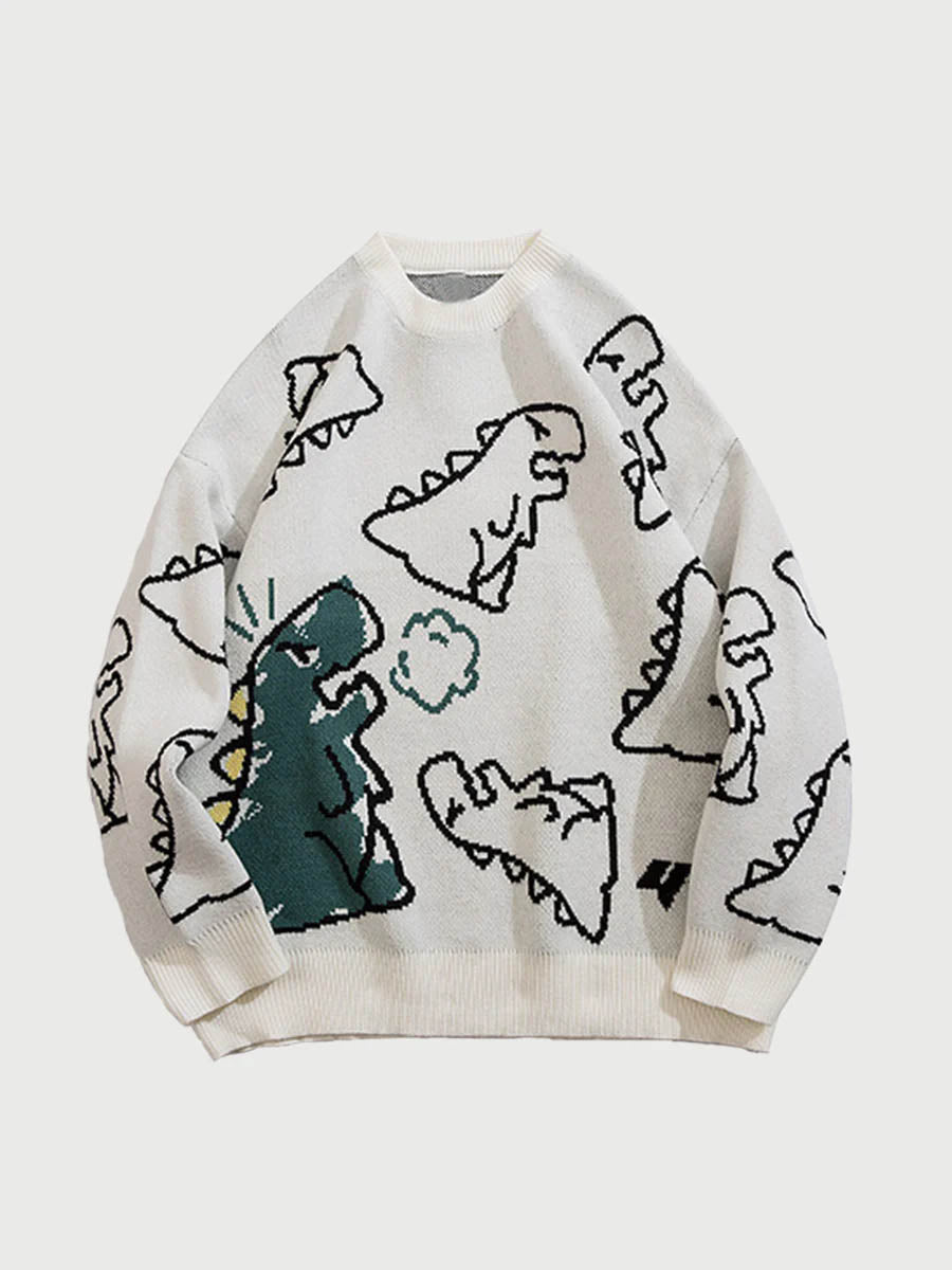 Cartoon Dinosaur Printed Sweater